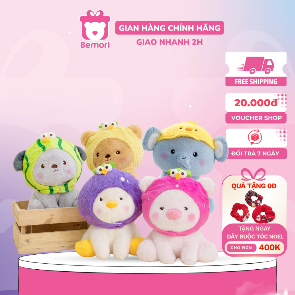 Gấu bông thú cosplay trái cây Bemori thú nhồi bông heo gấu vịt voi chó đội mũ trái cây cao cấp