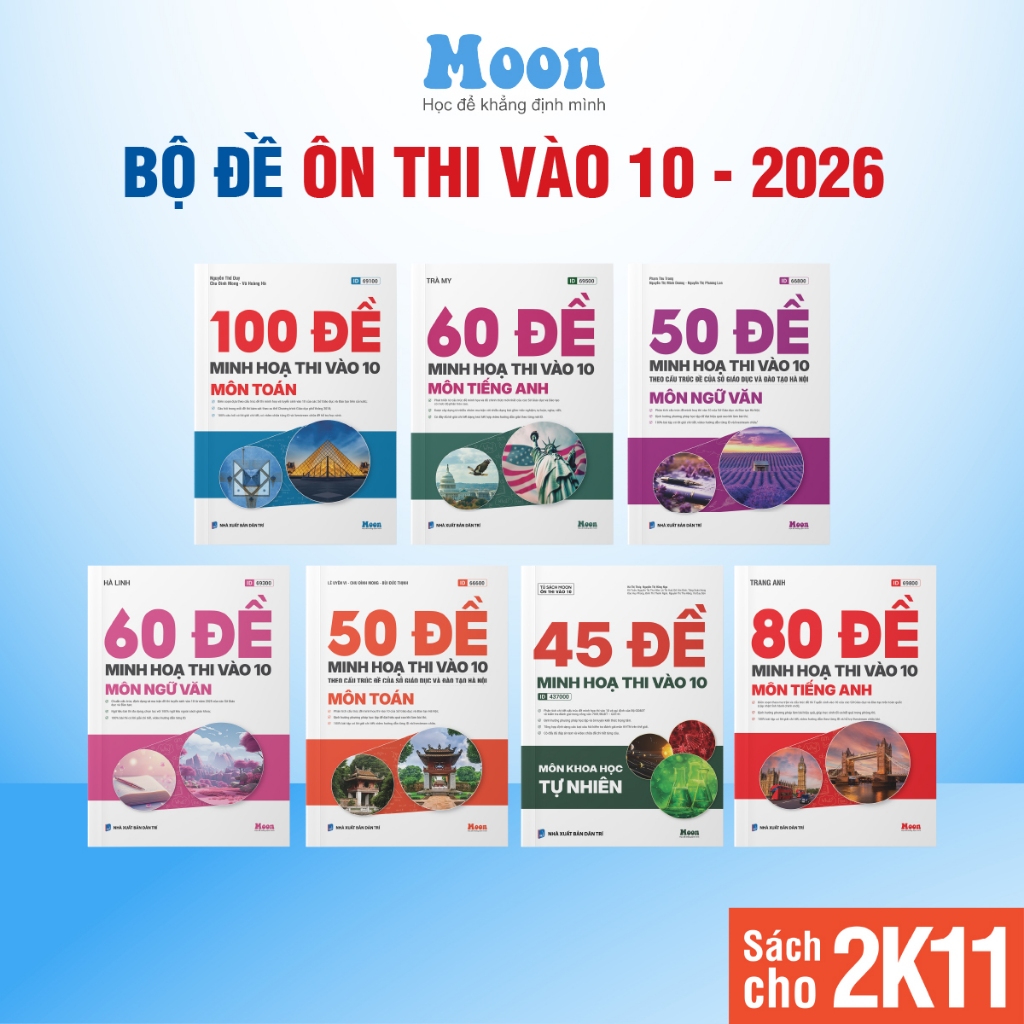  Sách đề ôn thi vào 10 môn toán học ngữ văn tiếng anh khoa học tự nhiên -  MoonBook 