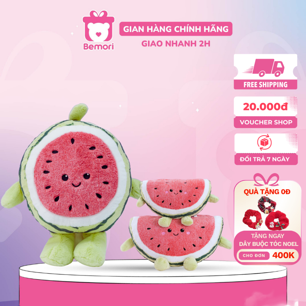Gấu bông quả dưa hấu vui vẻ Bemori thú nhồi bông miếng dưa hấu mềm mịn cao cấp