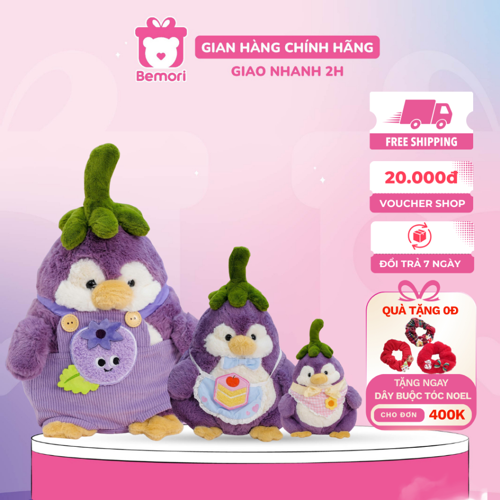 Gấu bông chim cánh cụt cà tím Bemori thú nhồi bông cánh cụt trái cây mềm mịn cao cấp