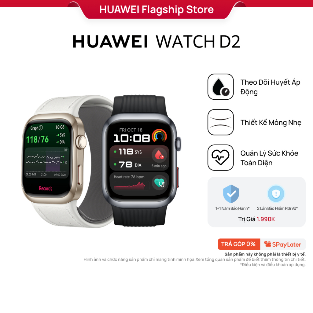 Huawei Watch D - Đồng hồ thông minh theo dõi sức khỏe, màn hình AMOLED 1.64 inch, chống nước IP68