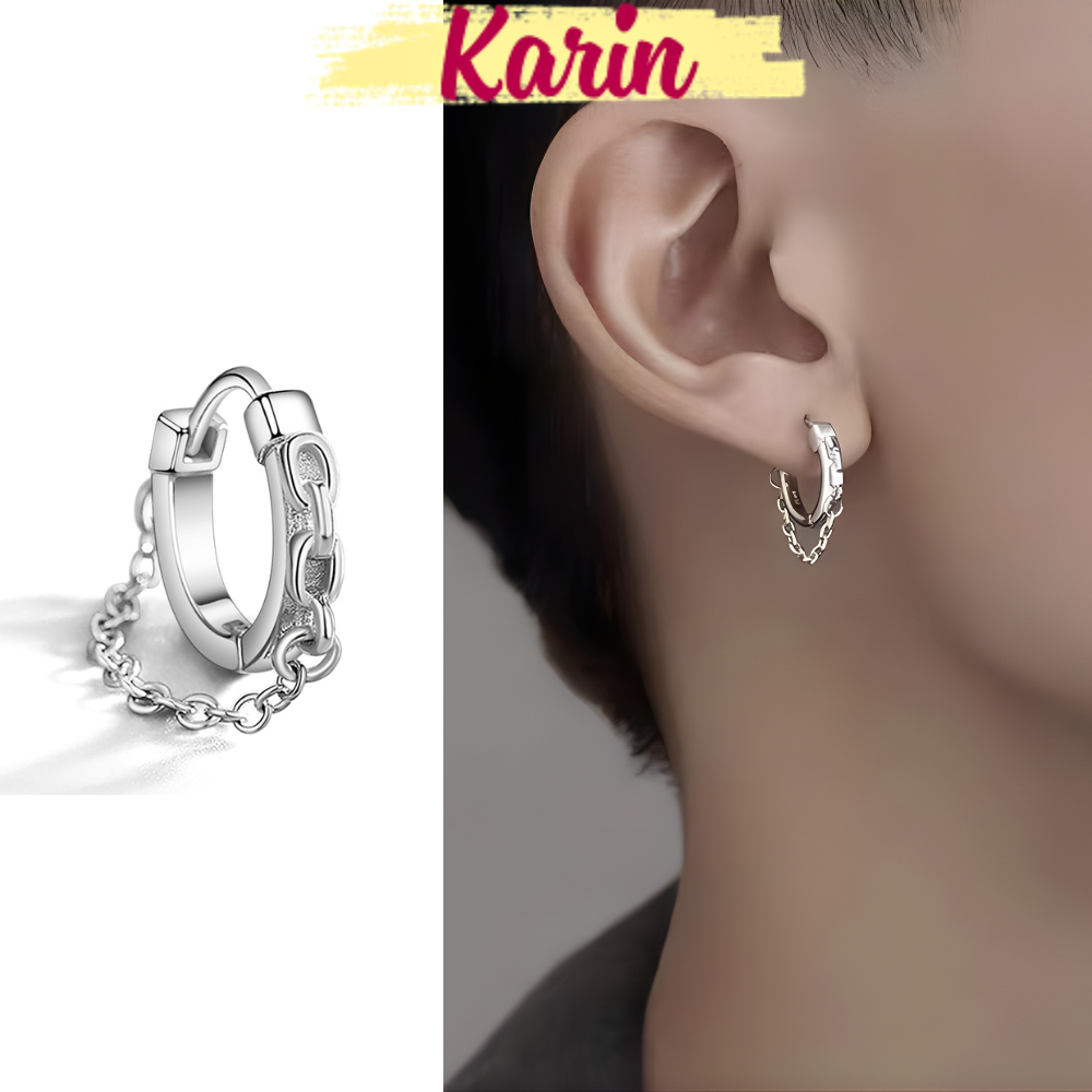 Khuyên Tai Nam Bạc 925 Dáng Vòng Kèm Dây Xích – Bông Tai Chain Unisex Cá Tính Phụ Kiện Tai Phong Cách Punk Streetwear