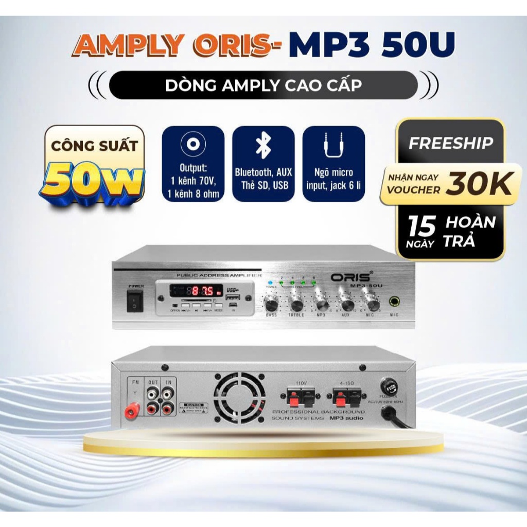 Amply loa phóng thanh công suất 50W chính hãng ORIS 50U, Amply phóng cho ra âm thanh chính xác - ori