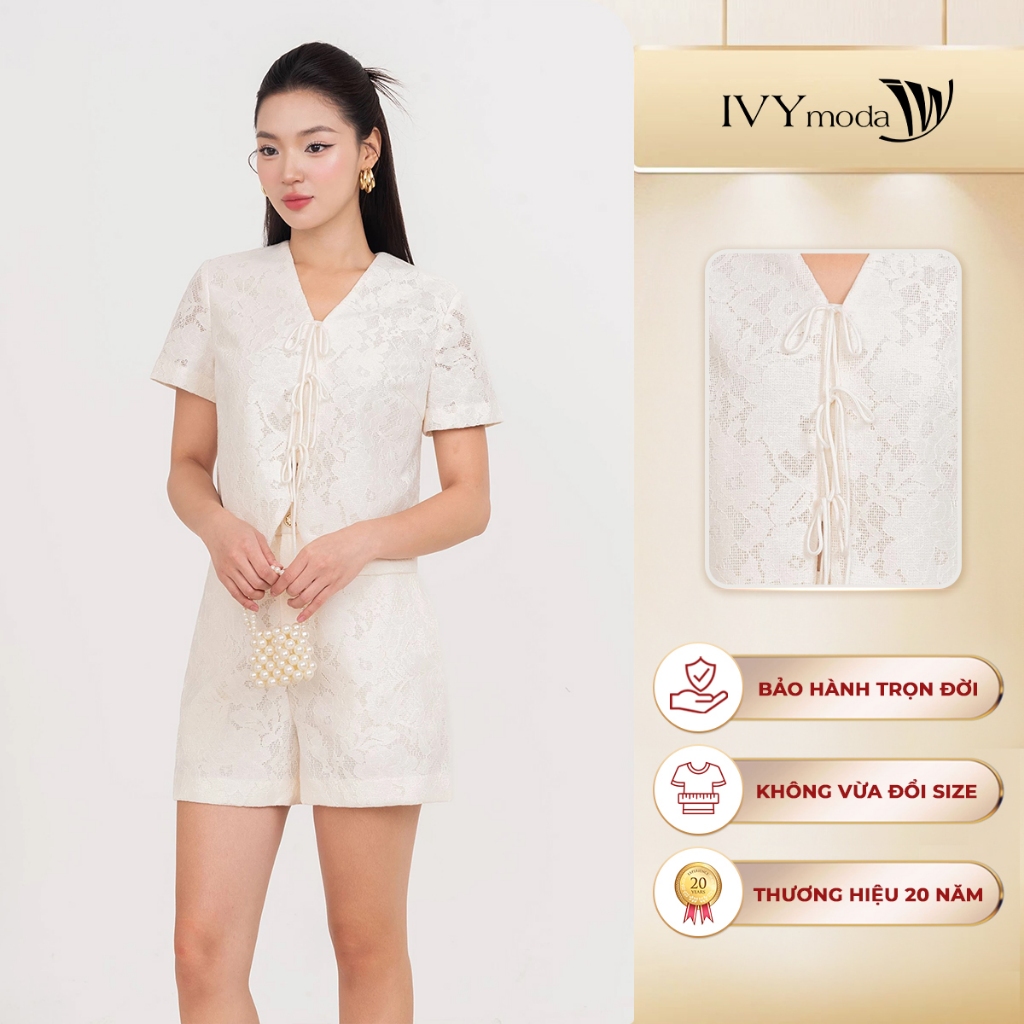 Áo ren cổ V họa tiết hoa, Áo ren croptop nữ tay ngắn IVY moda MS 16T0253 | BigBuy360 - bigbuy360.vn