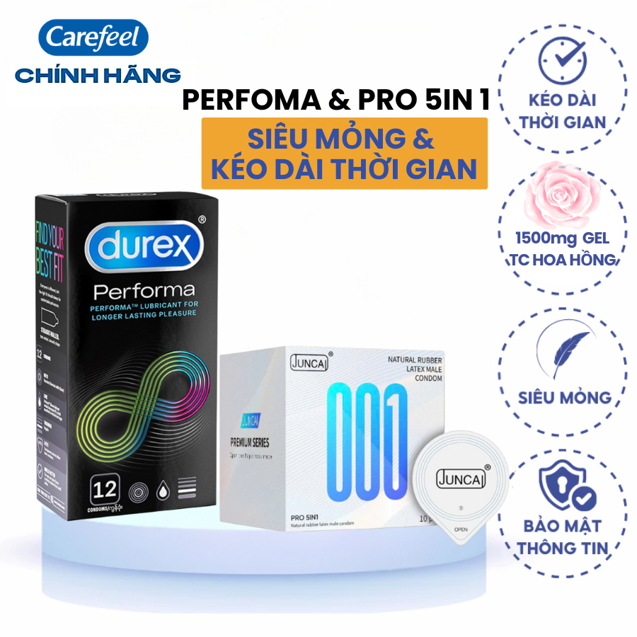Bao Cao Su Durex Perfoma Kéo Dài Thời Gian Siêu Mỏng Nhiều Gel Bôi Trơn Chính Hãng Hộp 12 Bao