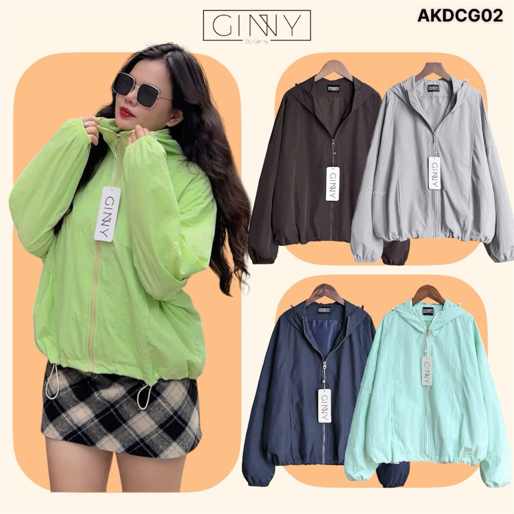 Áo khoác dù chống nắng nữ Orange CG-02 |Tone màu basic dễ phối đồ, có nón to, có tui trong túi ngoài