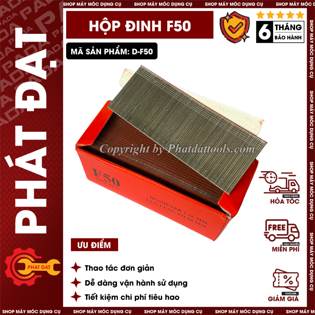 Hộp 5000 đinh bắn gỗ công nghiệp F50-Dùng cho máy bắn đinh F50 dùng hơi