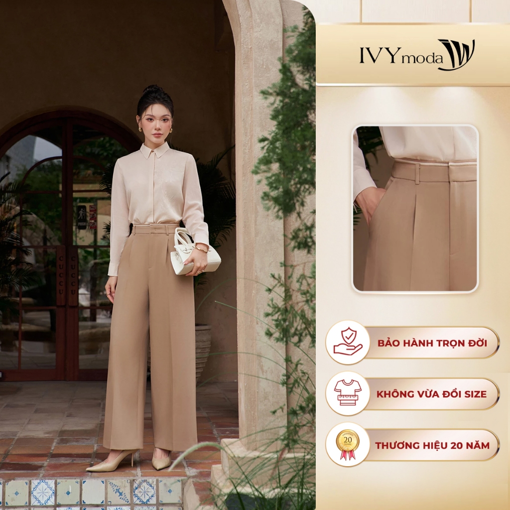 Quần dài ống suông Tuytsi cạp cao, Quần âu công sở dạo phố nữ IVY moda MS 22T0283