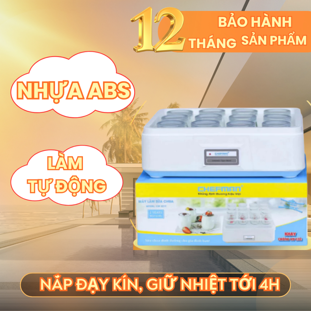 Máy làm sữa chua Chefman CM-321T 12 cốc thủy tinh ủ sữa tự động, máy làm sữa chua thơm ngon