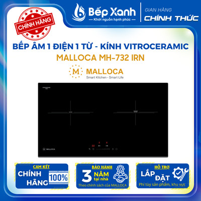 [CHÍNH HÃNG] Bếp Âm 1 Điện và 1 từ Malloca MH-732 IRN - Mặt kính Vitroceramic - Kích Thước 73x42 cm - Bảo Hành 3 Năm