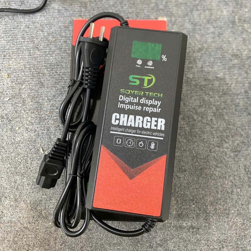 Sạc xe đạp điện 48v 20ah- mẫu mới - Sạc Xe Đạp Điện 48V20AH Chống Phồng Bình có màn hình hiển thị PH