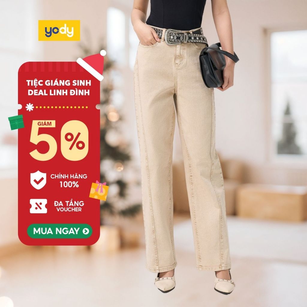  🎄 SALE 60% 🎄  Quần jeans nữ ống rộng YODY cạp cao can phối giữ phom mềm mại thoáng khí QJN7050 