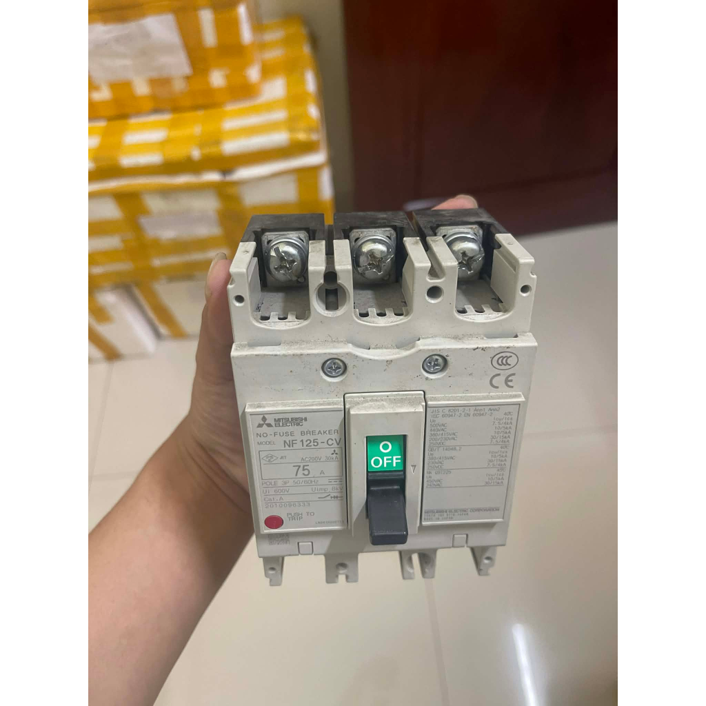 [Hàng tồn kho] Aptomat MCCB Mitsubishi NF125-CV 75A – 3 Pha – Hàng Chính Hãng Mitsubishi Electric