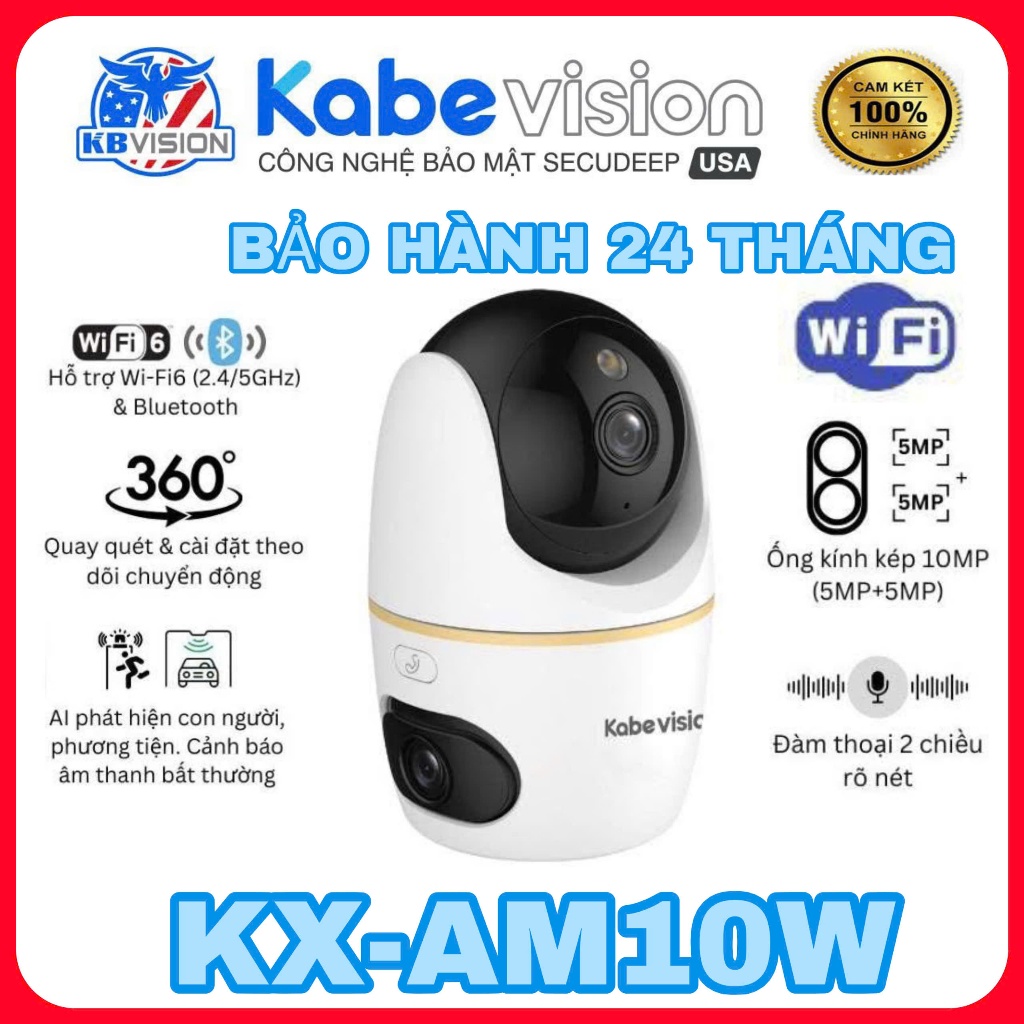 Camera IP quay quét WiFi ống kính kép 5MP+5MP Kabe Vision KX-AM10W