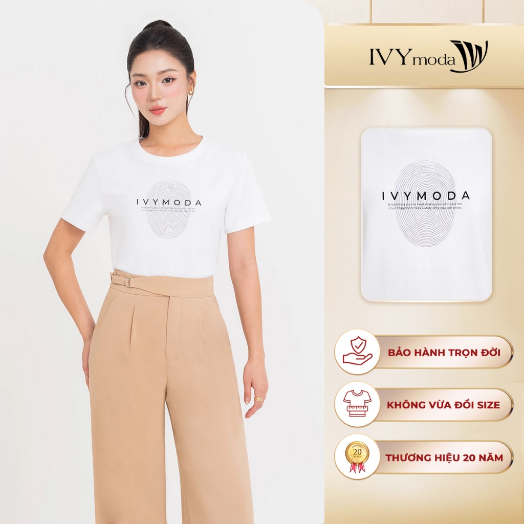 Áo thun cotton trắng IVY moda, Áo công sở dạo phố nữ IVY moda MS 57T0276