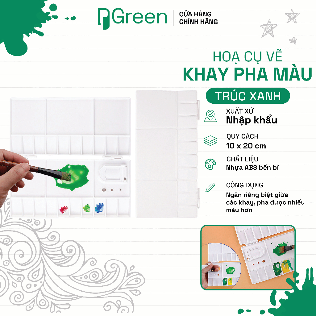 Khay Pha Màu Đôi Gập Nhựa Trắng – Bảng Trộn Màu Nhiều Ô Cho Acrylic, Gouache, Màu Nước | Dụng Cụ Vẽ 