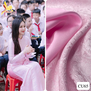  Lụa may áo dài hoa cúc màu hồng phấn nhạt - Nhaxasilk CU65 