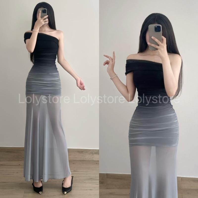 Đầm body nữ 7 kiểu màu LUXURY dài đuôi cá 2 lớp sang trọng Lolystore dress women NH444 | BigBuy360 - bigbuy360.vn