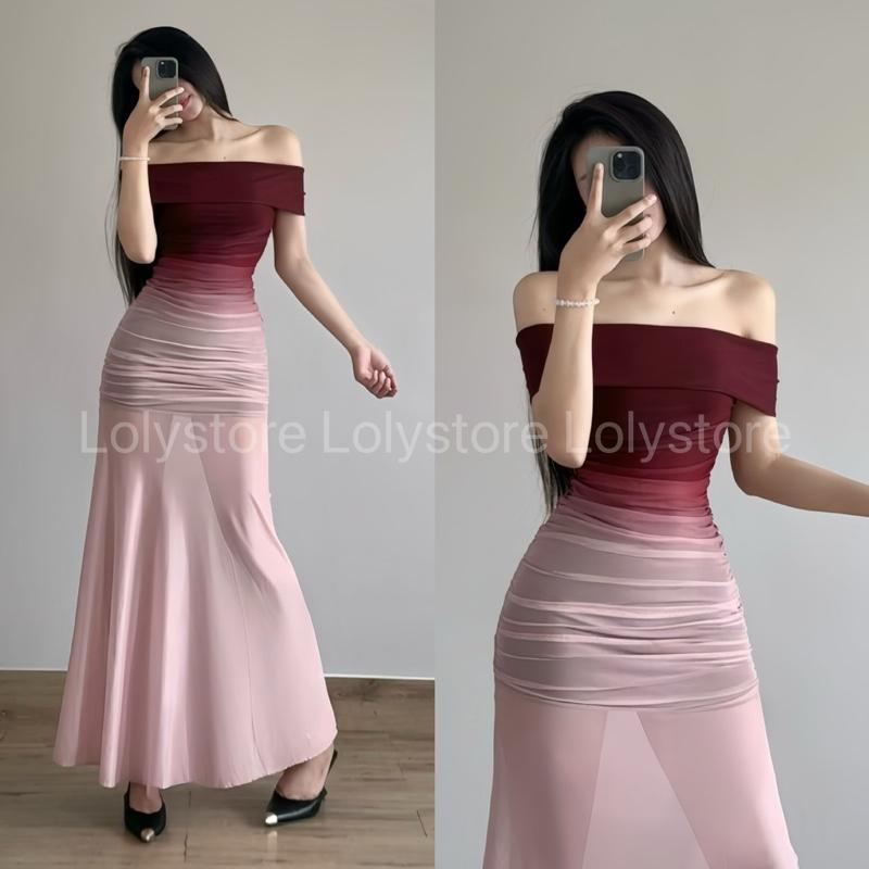 Đầm body nữ 7 kiểu màu LUXURY dài đuôi cá 2 lớp sang trọng Lolystore dress women NH444 | BigBuy360 - bigbuy360.vn