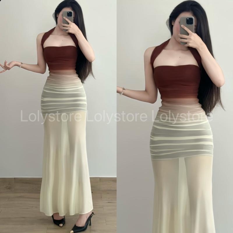Đầm body nữ 7 kiểu màu LUXURY dài đuôi cá 2 lớp sang trọng Lolystore dress women NH444 | BigBuy360 - bigbuy360.vn