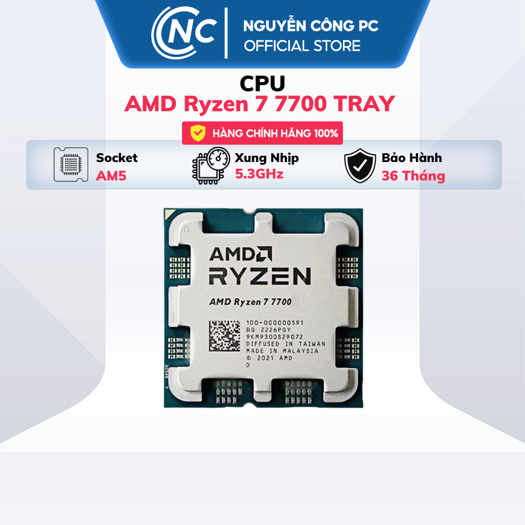 CPU AMD Ryzen 7 7700 Tray - AM5 -  Chính hãng - Full Vat - BH 36 tháng