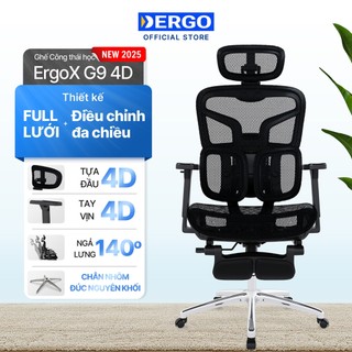 Ghế Công Thái Học Ergonomic DERGO ErgoX G9 4D Full Lưới Chân Nhôm Tay vịn 4D Đa Chiều Ngả 140° 