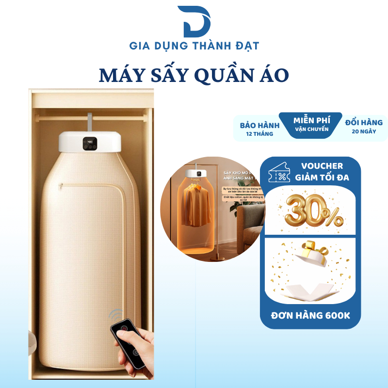 Máy sấy quần áo gấp gọn, tủ sấy quần áo với 2 chế độ sấy công suất 600W tiện dụng cho gia đình