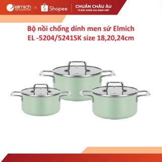  Bộ nồi chống dính men sứ Elmich EL -5204 5241SK size 18,20,24cm 