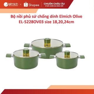  Bộ nồi phủ sứ chống dính Elmich Olive EL-5228OV03 size 18,20,24cm 
