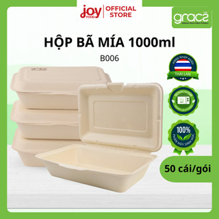  50 hộp bã mía Gracz 1 ngăn 1000ml  nâu  hộp dùng 1 lần nhập khẩu Thái Lan B006 