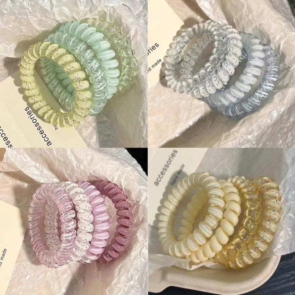 Set 4 Dây Cột Tóc Lò Xo màu Sắc Xinh Xắn Tiện Lợi Không Đau Không Gãy Tóc Empoli