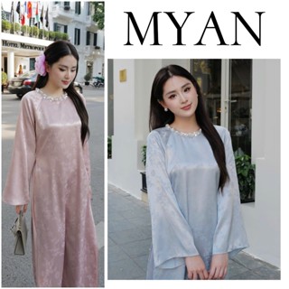   Sẵn hàng HN-HCM  Áo dài TÂM GIAO cách tân dáng suông vải gấm lụa thanh trúc đính kết thủ công cao cấp - Áo Dài Mỹ An 