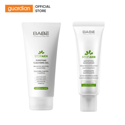 Combo Sữa Rửa Mặt & Kem Dưỡng Laboratorios Babé Stop AKN Purifying Cleansing Gel 200ml & Mattifying Fluid 50ml