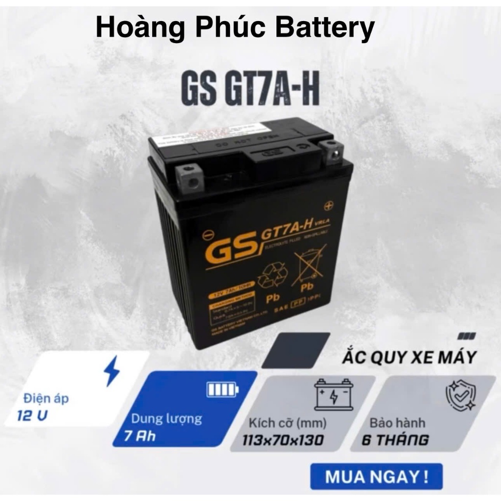 Ắc Quy GS GT7A-H 12V 7Ah Cho Xe SH Ý, Vespa, Liberty, Primavera, Lead – Bình Ắc Quy Xe Máy Chính Hãn