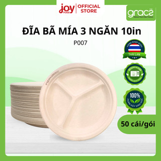  50 đĩa bã mía Gracz 3 ngăn 10in  nâu  đĩa dùng 1 lần nhập khẩu Thái Lan P007 