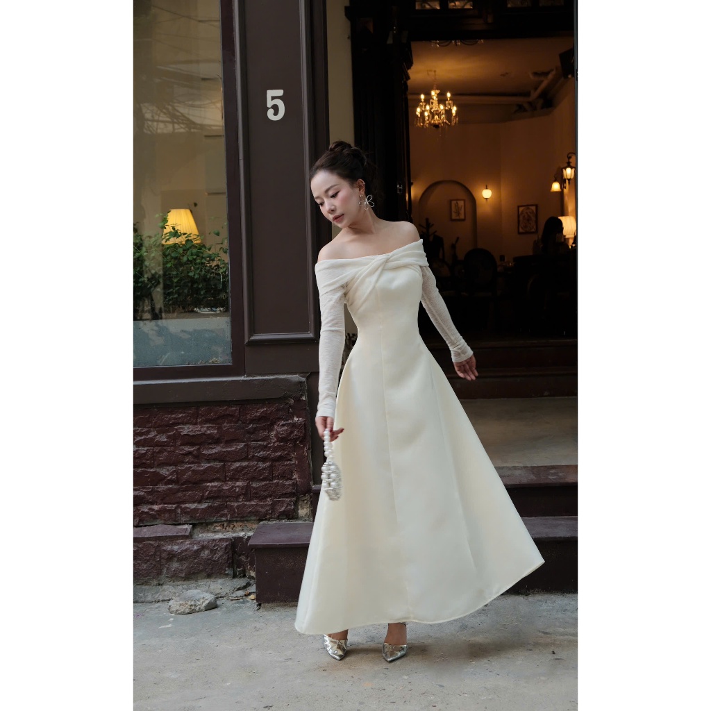 Váy Tafra Trễ Vai Dáng Xòe – Phối Thun Co Giãn, Tùng 7 Mảnh, 2 Lớp Chiết Eo Che Khuyết Điểm MioLady | BigBuy360 - bigbuy360.vn