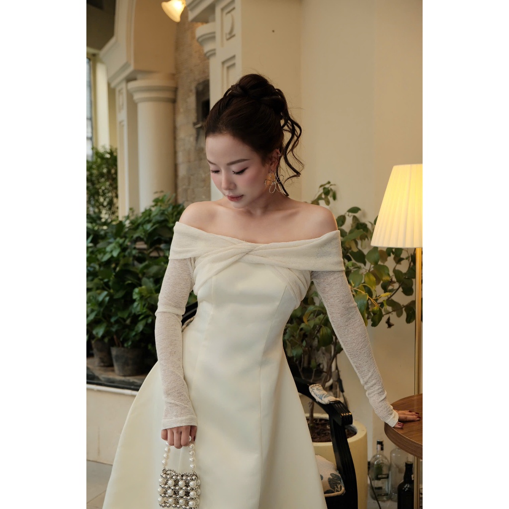 Váy Tafra Trễ Vai Dáng Xòe – Phối Thun Co Giãn, Tùng 7 Mảnh, 2 Lớp Chiết Eo Che Khuyết Điểm MioLady | BigBuy360 - bigbuy360.vn