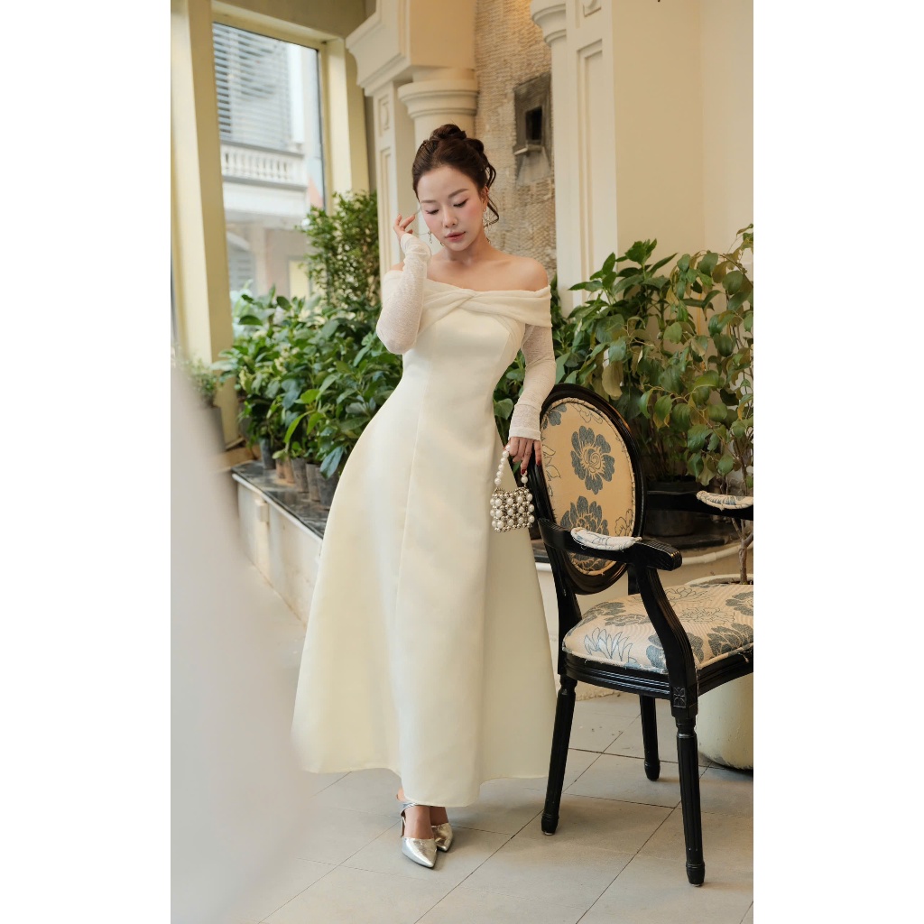 Váy Tafra Trễ Vai Dáng Xòe – Phối Thun Co Giãn, Tùng 7 Mảnh, 2 Lớp Chiết Eo Che Khuyết Điểm MioLady | BigBuy360 - bigbuy360.vn