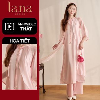  Áo dài Tết thiết kế Từ Nhiên hồng pastel  chất lụa phối tơ mềm form suông 4 tà tơ bay nhẹ kèm quần lụa - SD257 