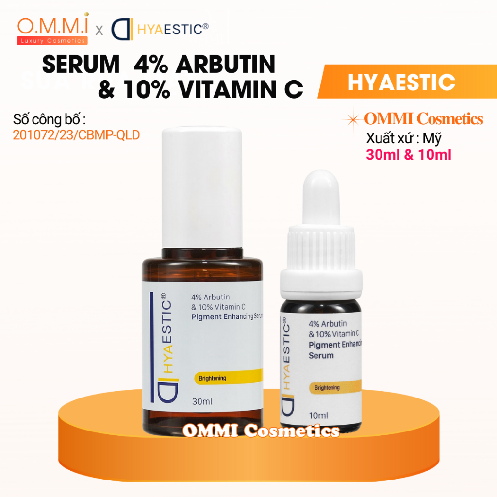 HYAESTIC - Serum sáng da, mờ thâm nám 4% Arbutin & 10% Vitamin C (30ml) | OMMI Cosmetics
