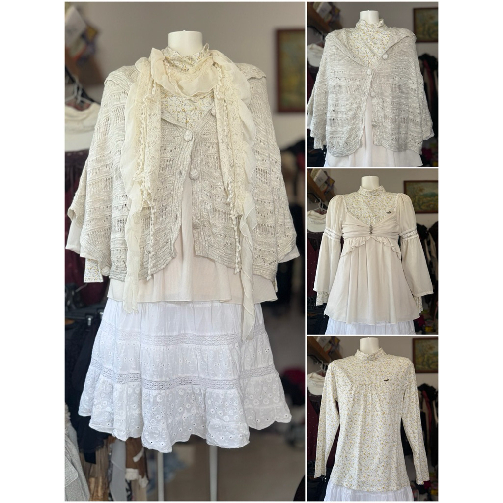 [2hand_thrift] Set tách : áo khoác len M, áo voan siêu xinh Rojita M‼️lỗi xước, áo cotton M