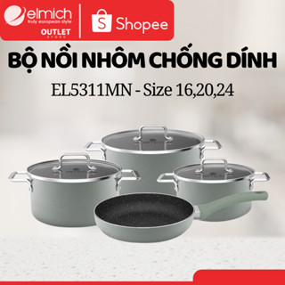  Bộ Nồi Nhôm Chống Dính Elmich EL5311MN Size 16,20,24,Chảo 26cm – Hàng Outlet Xuất Khẩu Dư Số Lượng 