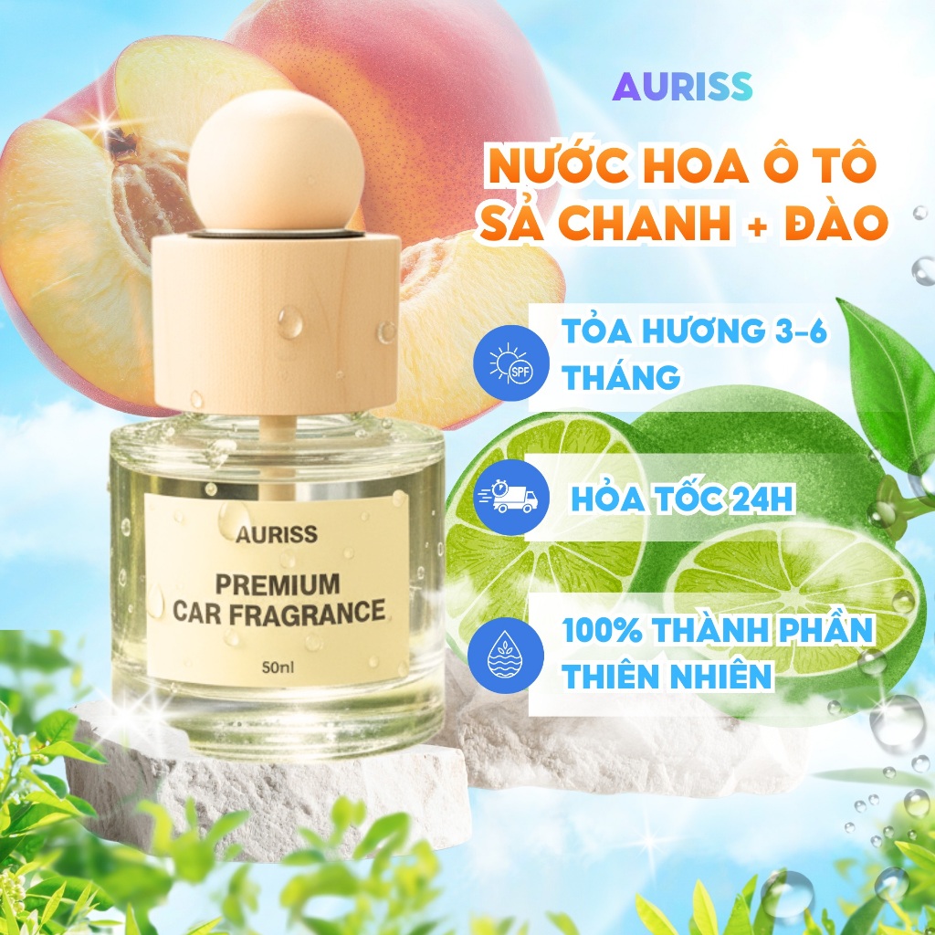 Combo 2 Lọ Nước Hoa Ô Tô Hương Sả Chanh + Đào 50ml Cao Cấp - Nước Hoa Ô Tô Khử Mùi, Chống Say Xe, Mù