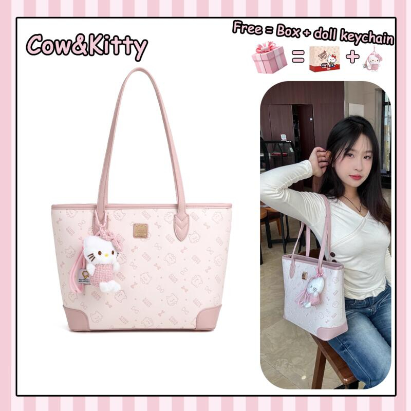 Cow&Kitty Túi Tote màu hồng Túi xách màu hồng phong cách dễ thương cho mèo Túi xách phụ nữ công suất lớn màu hồng túi