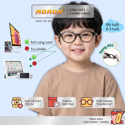 Kính Chống Ánh Sáng Xanh Trẻ Em AORON Gọng TPEE Siêu Dẻo Siêu Nhẹ Chống UV, Chống Gãy An Toàn Cho Bé Trai Bé Gái
