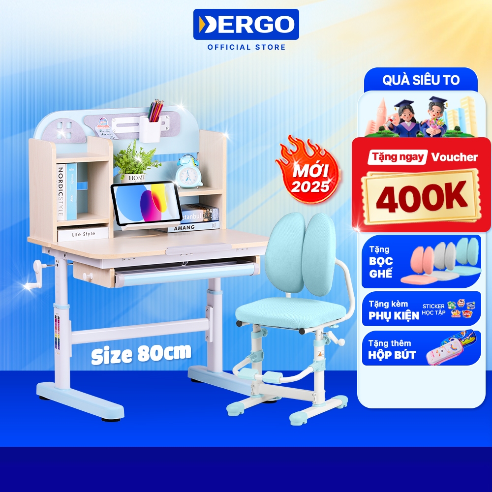 [Mới - Voucher 400K] Bộ Bàn Học Sinh DERGO LEO E80 Bàn Học Cho Bé Ngồi Học Chuẩn Tư Thế Phù Hợp Bé 3
