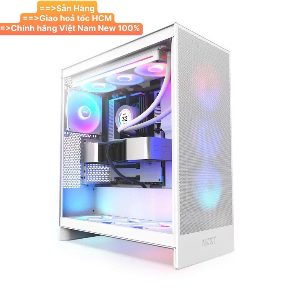 Vỏ Case NZXT H7 FLOW ALL BLACK / WHITE (2024) RGB (ATX/Mid Tower/3 fan ARGB) - Hàng Chính Hãng