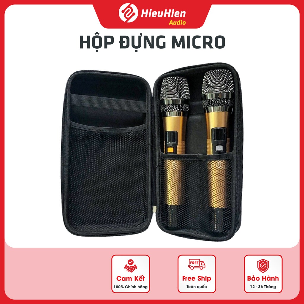 Hộp đựng micro Karaoke - Loại 2 micro, Có ngăn phụ kiện, Túi bảo vệ micro không dây chống va đập