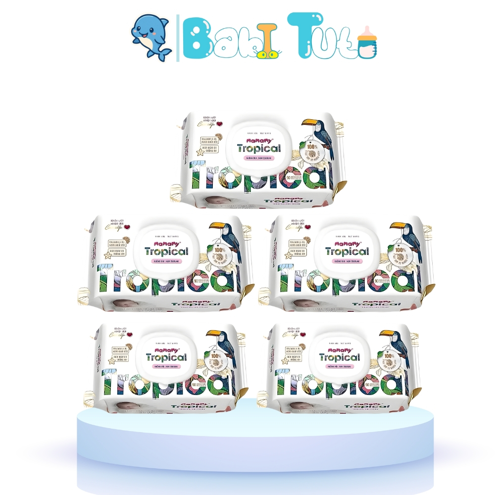 Combo 5 gói khăn ướt không mùi Mamamy Tropical, khăn ướt sợi tự nhiên an toàn dịu nhẹ cho bé