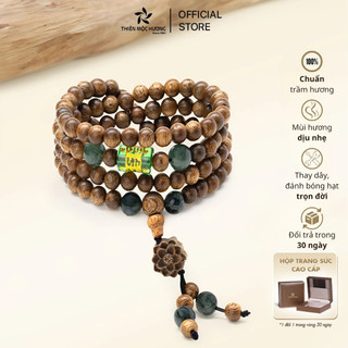  Vòng tay trầm hương 108 hạt Phù Liên THIÊN MỘC HƯƠNG thiết kế kết hợp 3 charm - Sum họp bình an 